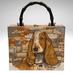 Cocker Spaniel Cigar Box Handbag Purse Faux Bamboo Handle Beaded